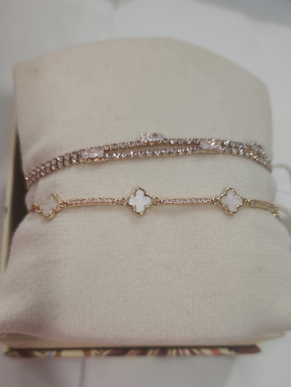 Rose Gold Crystal & Mother-of-Pearl Clover Bracelet Set
